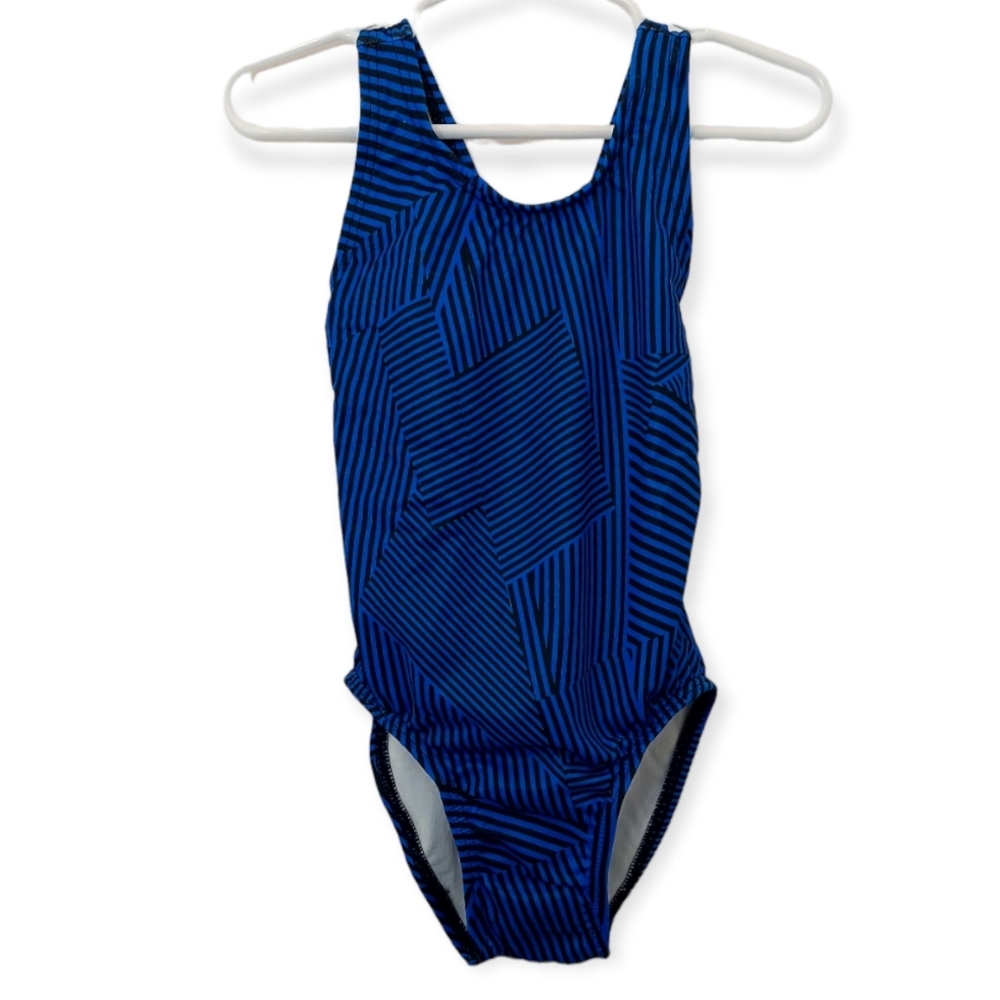 FINIS Training Swimwear Girls Size 22 Small Youth Blue Black Aquatuff Maze